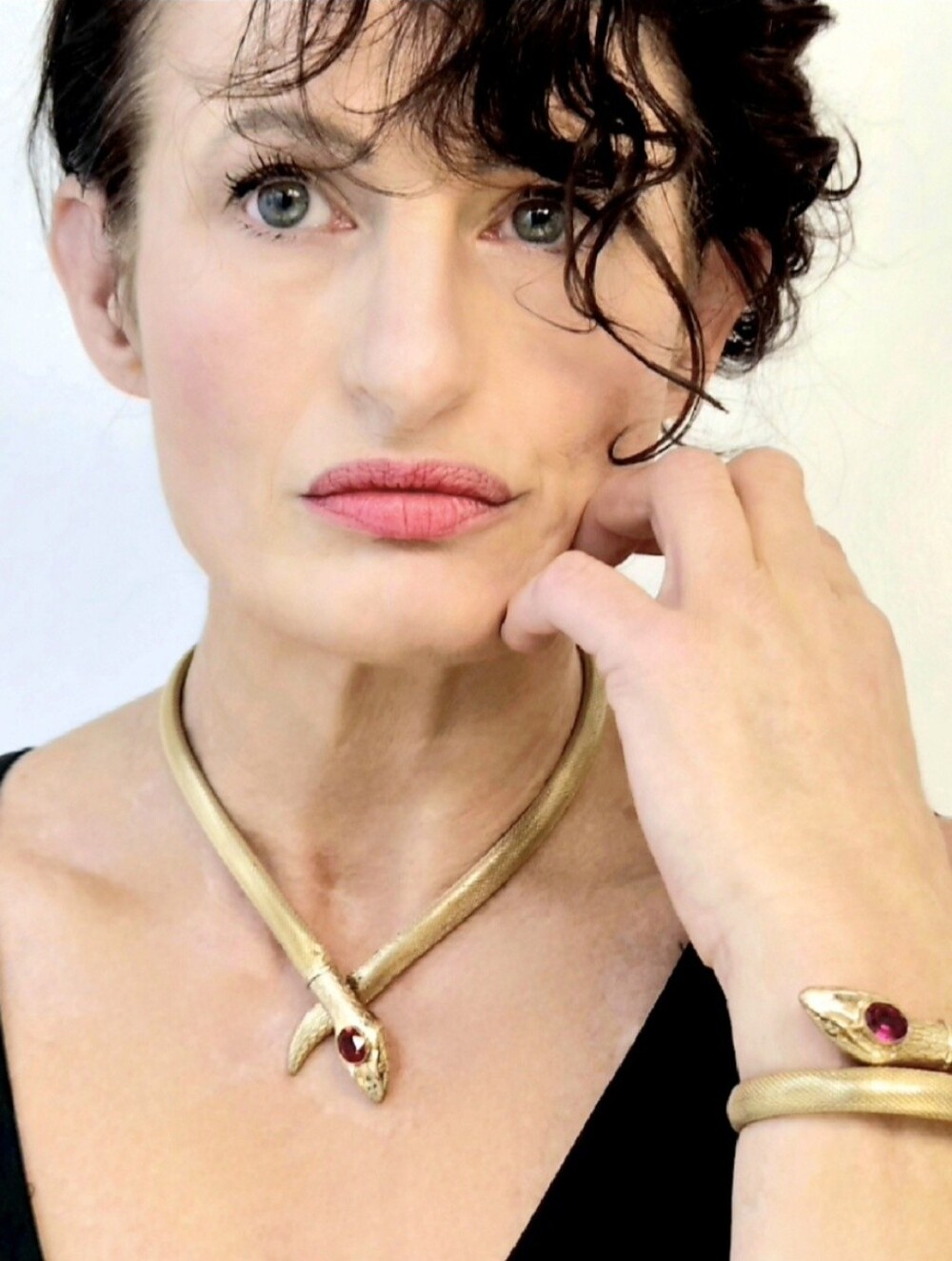 1930s Art Deco Rolled Gold Ruby Gem Snake Necklace And Bracelet